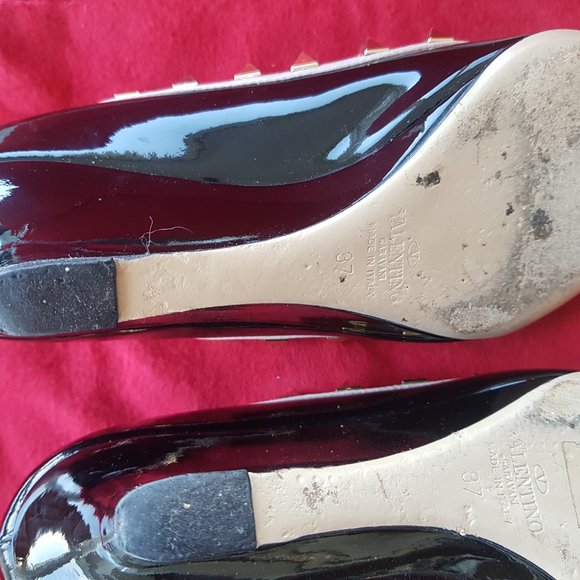 GENTLY USED, Valentino Rockstud Wedges Black Patent Leather Size 37 6.5 - Picture 7 of 10